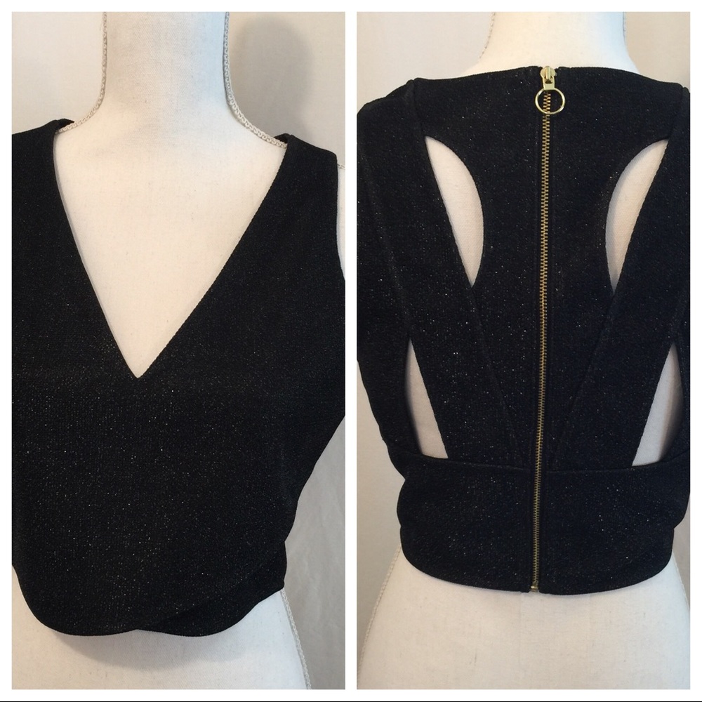 Express cutout cropped tank shimmery black NWT